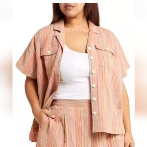 Madewell Women's Stripe Stretch Cotton & Linen Camp Shirt plus size 2X retro